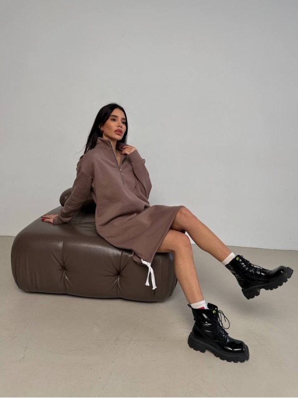 Тепла сукня на флісі кавового кольору 30404