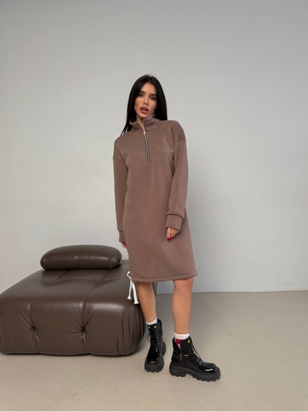 Тепла сукня на флісі кавового кольору 30404