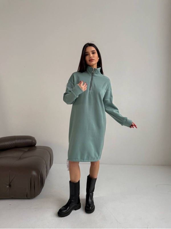 Тепла сукня на флісі фiсташкового кольору 30405