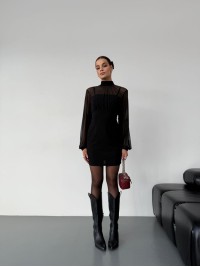 Класична сукня міні з сіткою чорного кольору 30409