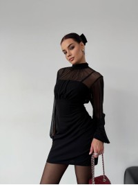 Класична сукня міні з сіткою чорного кольору 30409