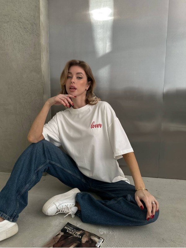 Базова жіноча футболка з написом бiлого кольору 30447