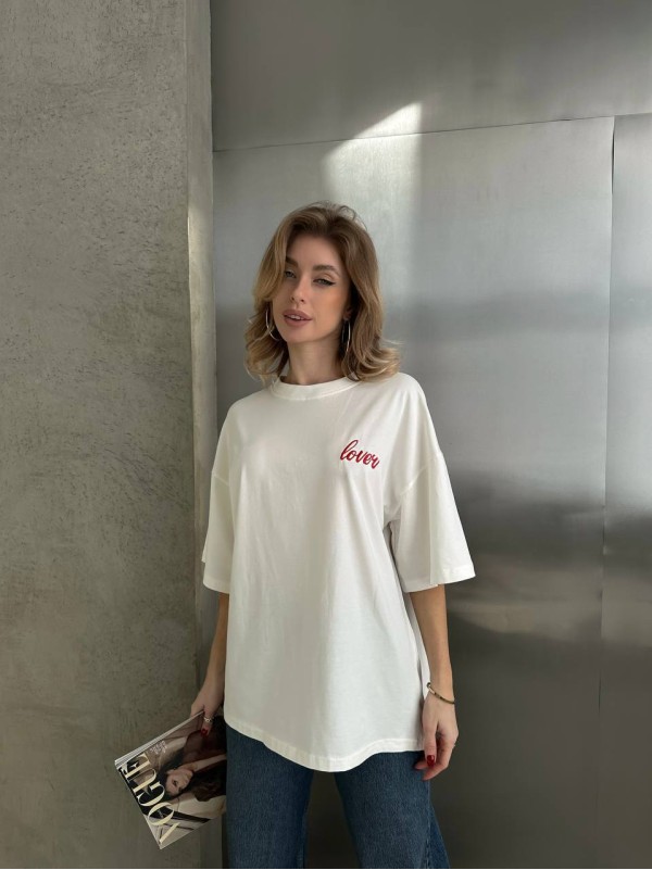 Базова жіноча футболка з написом бiлого кольору 30447