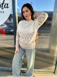 Жіночий светр із малюнком молочного кольору 30457