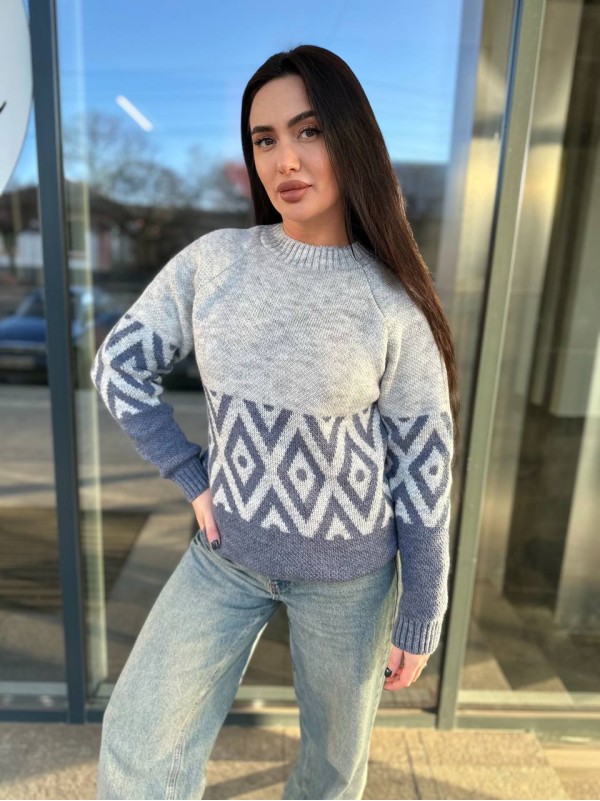 Жіночий светр із малюнком синього кольору 30458