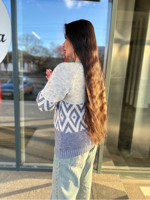 Жіночий светр із малюнком синього кольору 30458