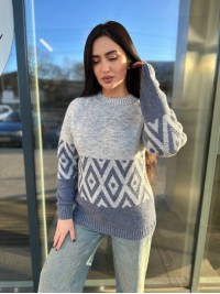 Жіночий светр із малюнком синього кольору 30458