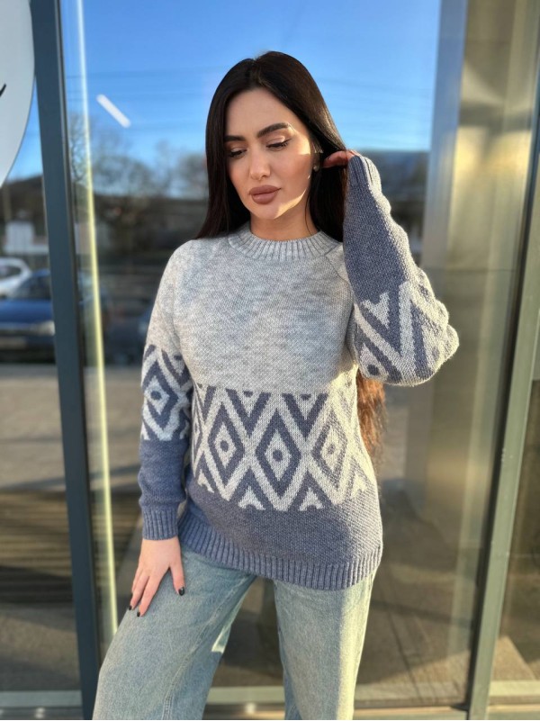 Жіночий светр із малюнком синього кольору 30458