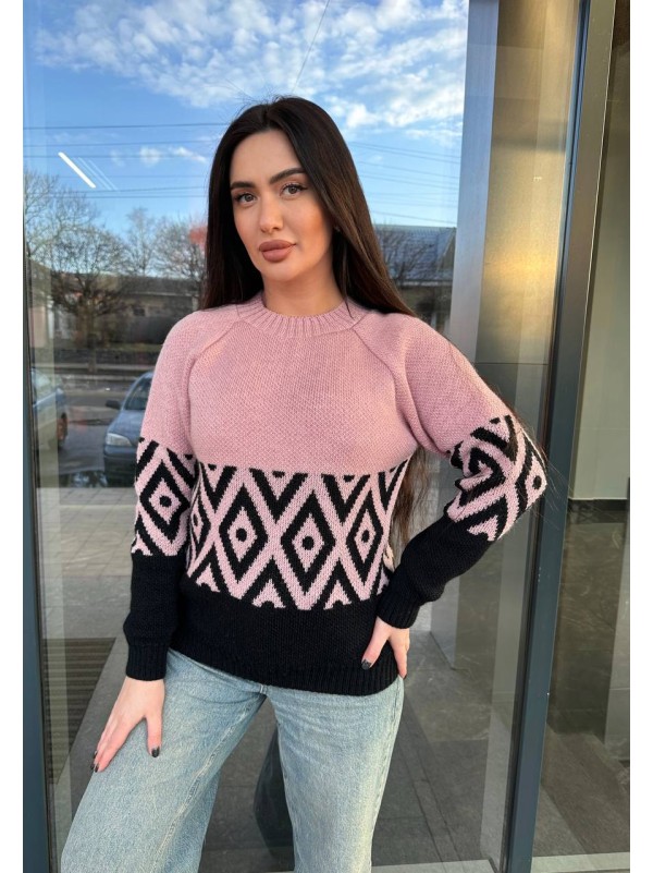 Жіночий светр із малюнком пудрового кольору 30459