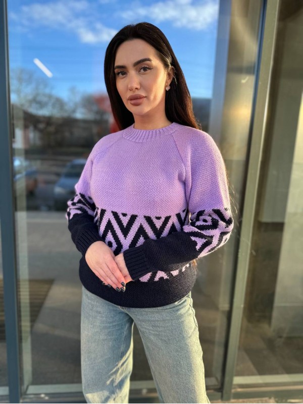 Жіночий светр із малюнком бузкового кольору 30460