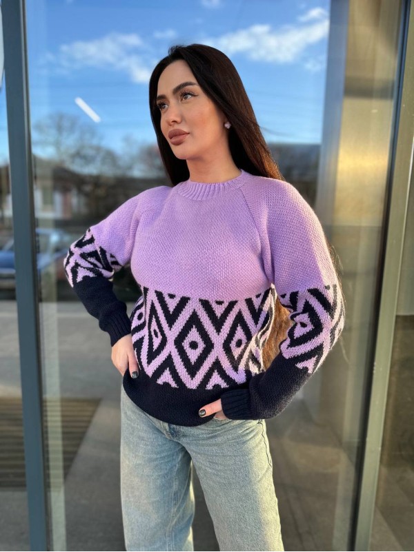 Жіночий светр із малюнком бузкового кольору 30460