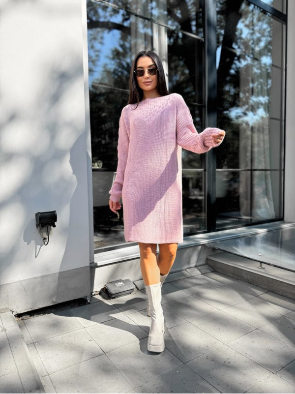 В'язана сукня міді рожевого кольору 30463
