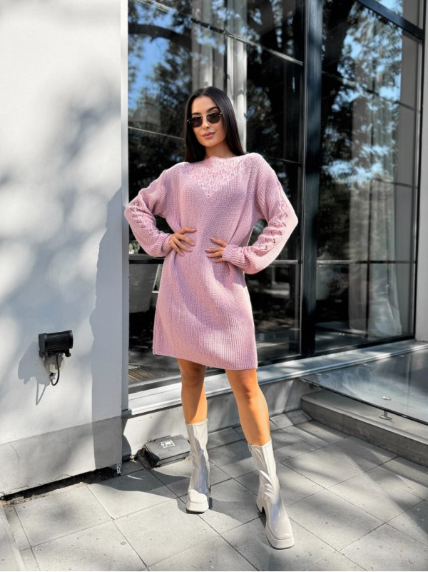 В'язана сукня міді рожевого кольору 30463