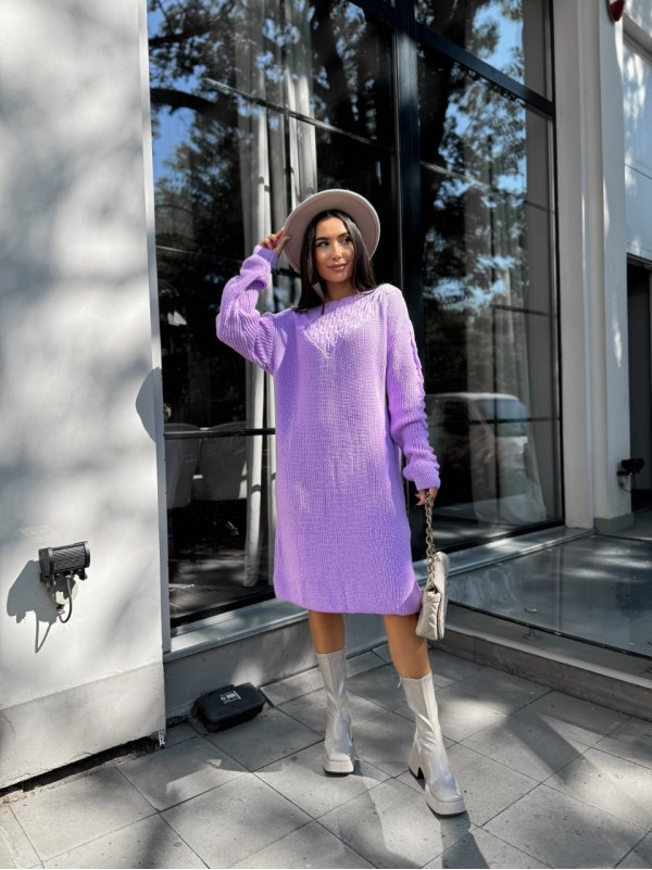 В'язана сукня міді бузкового кольору 30466