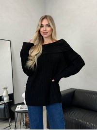 Жіночий подовжений светр-туніка чорного кольору 30470
