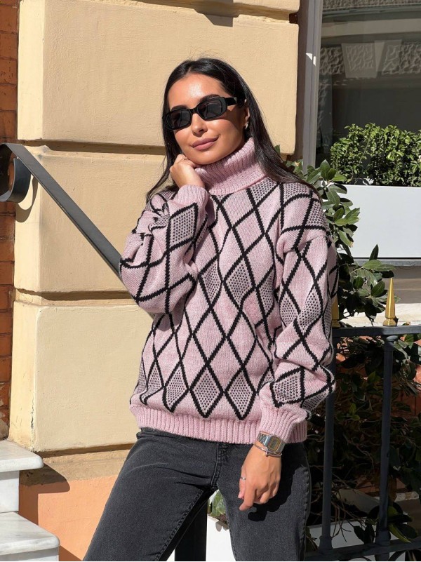 Жіночий светр із горловиною пудрового кольору 30482