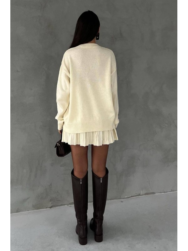 Жіночий теплий костюм 2-ка зі спідницею молочного кольору 30500