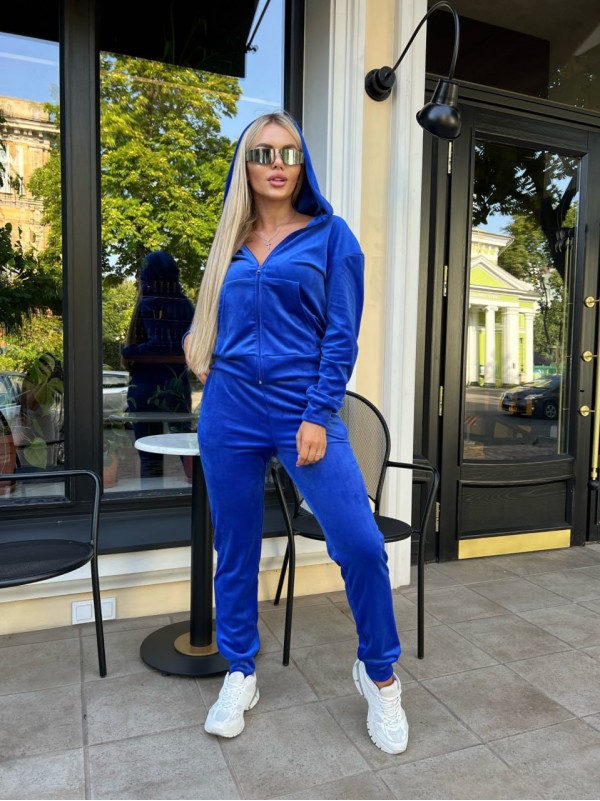 Жіночий велюровий костюм синього кольору 30504