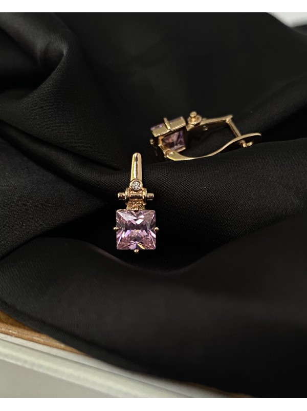 Сережки англійський замок  з позолотою рожевого кольору 30614