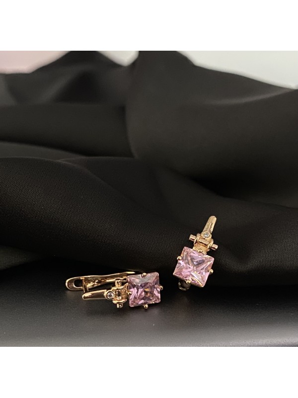 Сережки англійський замок  з позолотою рожевого кольору 30614