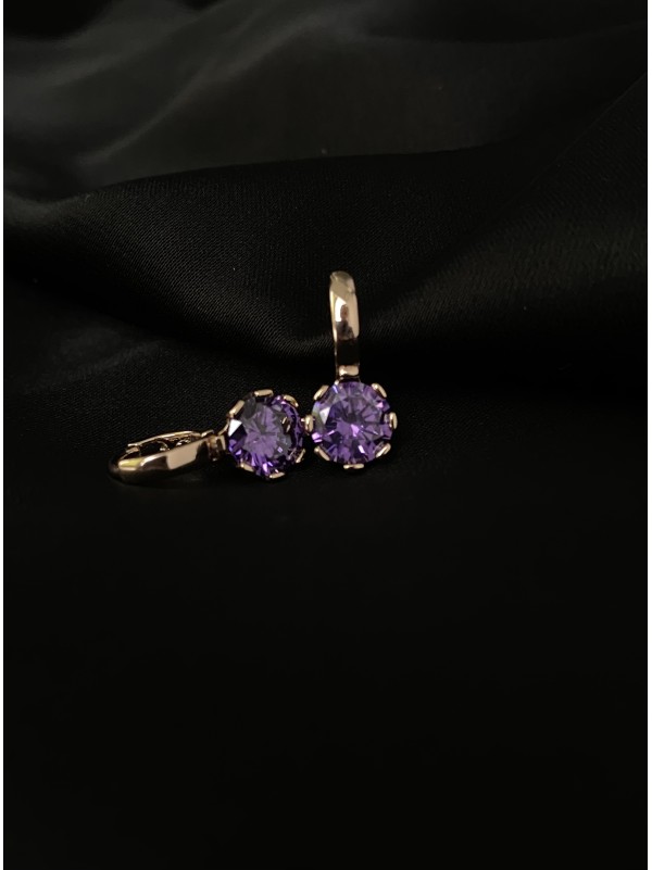 Сережки зі стразом фіолетового кольору 30617