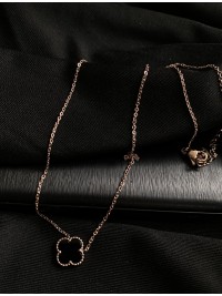 Кулон з ланцюжком двобічний (чорний+червоний)  золотого кольору 30620