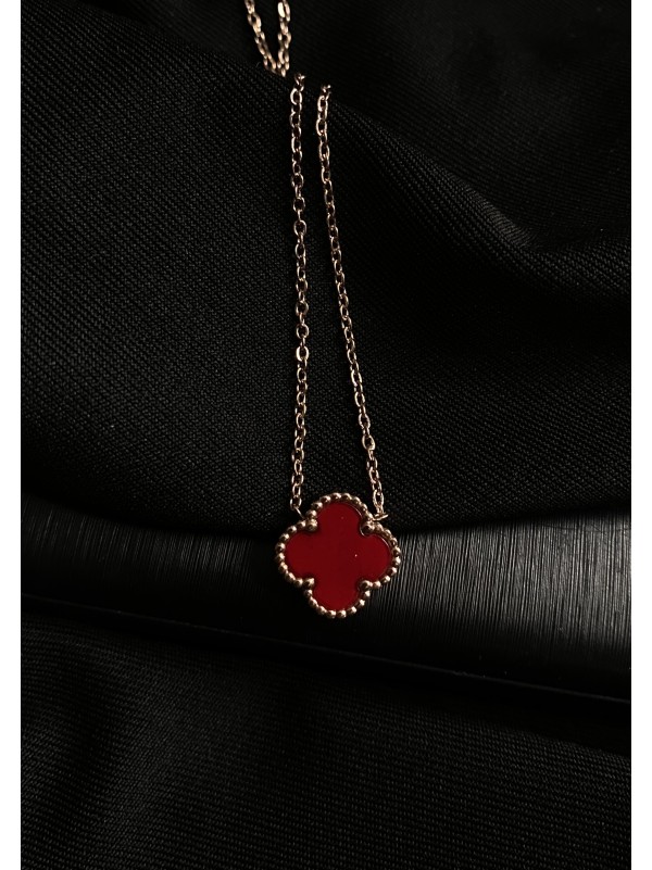 Кулон з ланцюжком двобічний (чорний+червоний)  золотого кольору 30620