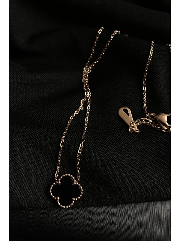 Кулон з ланцюжком двобічний (чорний+червоний)  золотого кольору 30620