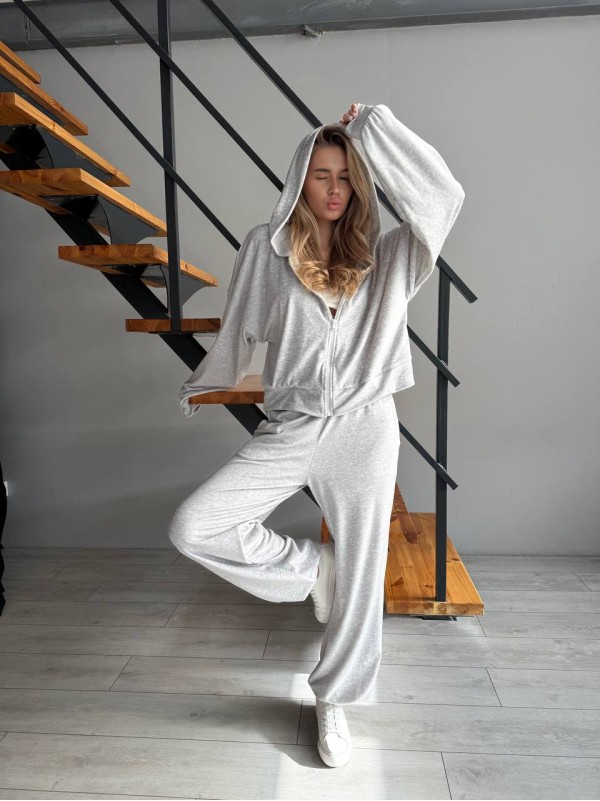 Жіночий велюровий костюм сірого кольору 30642