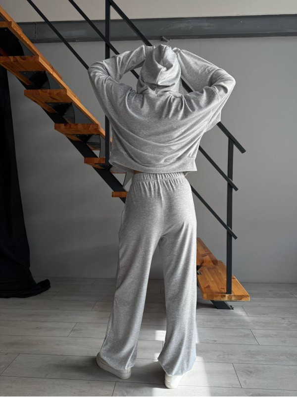 Жіночий велюровий костюм сірого кольору 30642