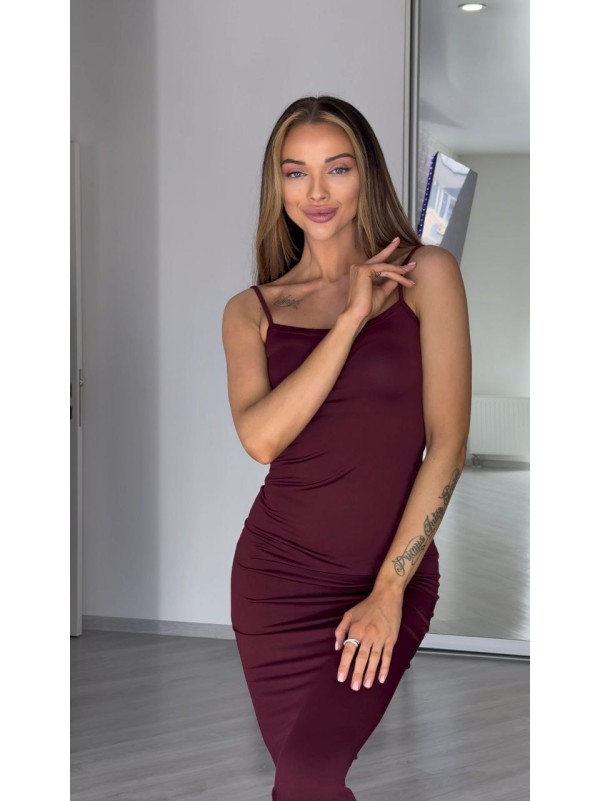 Легка комбінована сукня міді з сіткою бордового кольору 30659