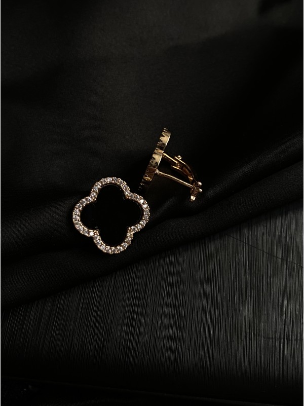 Сережки "Конюшина" з кристалами  золотого кольору 30718