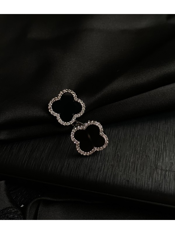 Сережки "Конюшина" з кристалами срібного кольору 30719