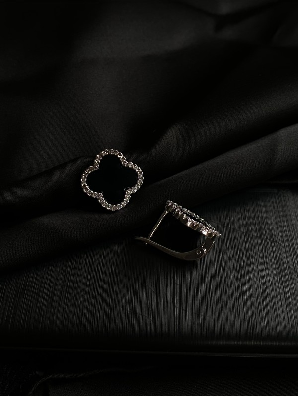 Сережки "Конюшина" з кристалами срібного кольору 30719