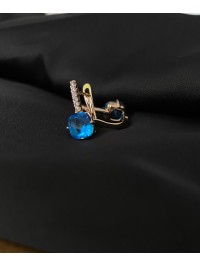 Сережки з блакитним стразом англійський замок золотого кольору 30721