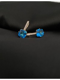 Сережки з блакитним стразом англійський замок золотого кольору 30721