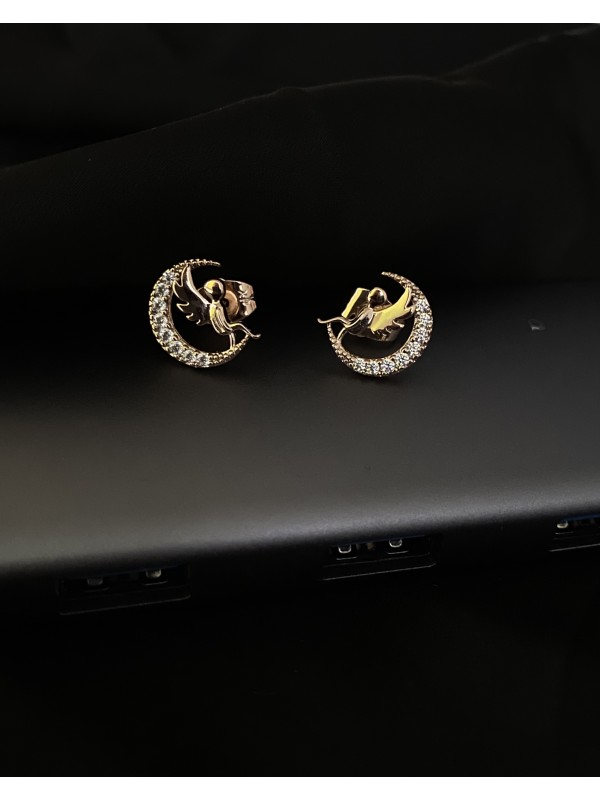 Сережки з янголом англійський замок золотого кольору 30722