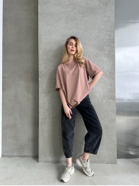 Базова жіноча футболка кавового кольору 30732