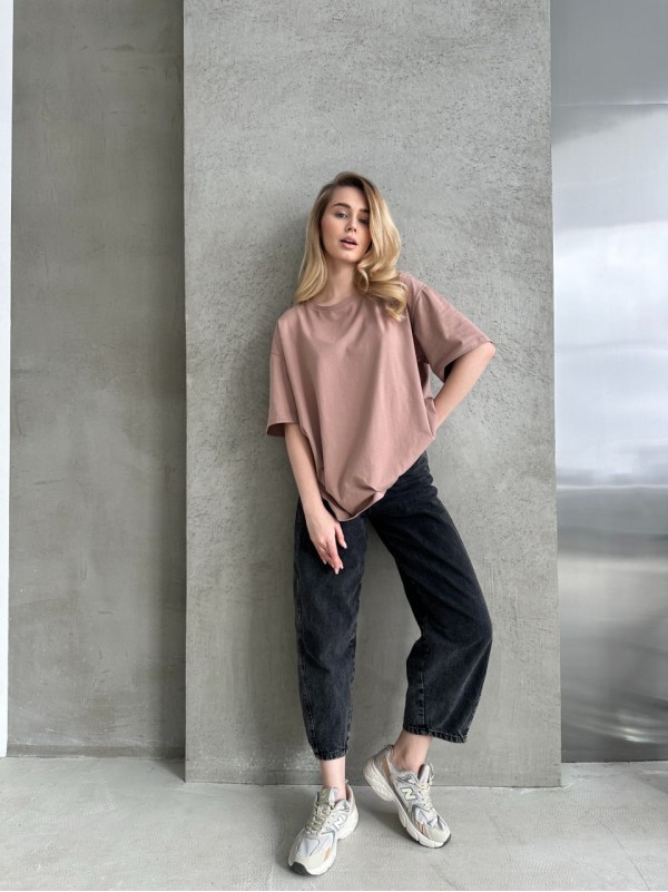 Базова жіноча футболка кавового кольору 30732