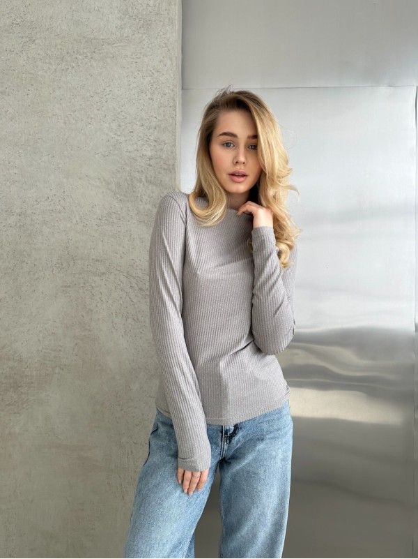 Жіночий легкий лонгслів у рубчик сiрого кольору 30752