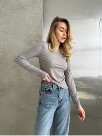 Жіночий легкий лонгслів у рубчик сiрого кольору 30752