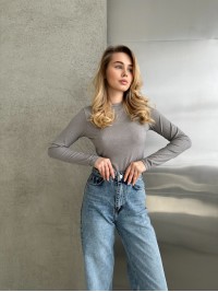 Жіночий легкий лонгслів у рубчик сiрого кольору 30752