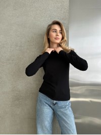 Жіночий легкий лонгслів у рубчик чорного кольору 30756