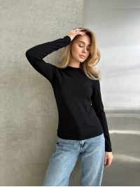 Жіночий легкий лонгслів у рубчик чорного кольору 30756