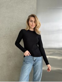 Жіночий легкий лонгслів у рубчик чорного кольору 30756