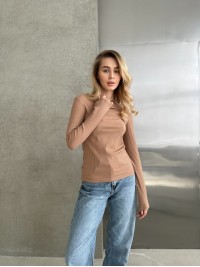 Жіночий легкий лонгслів у рубчик кавового кольору 30757