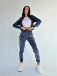 Жіночий велюровий костюм сiрого кольору 30894