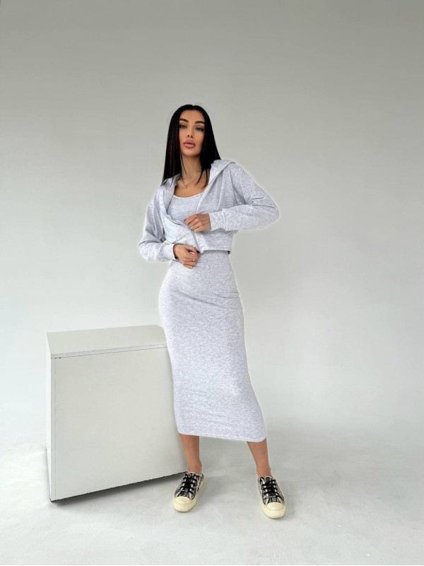 Жіночий комплект кофта+сукня сiрого кольору 30897
