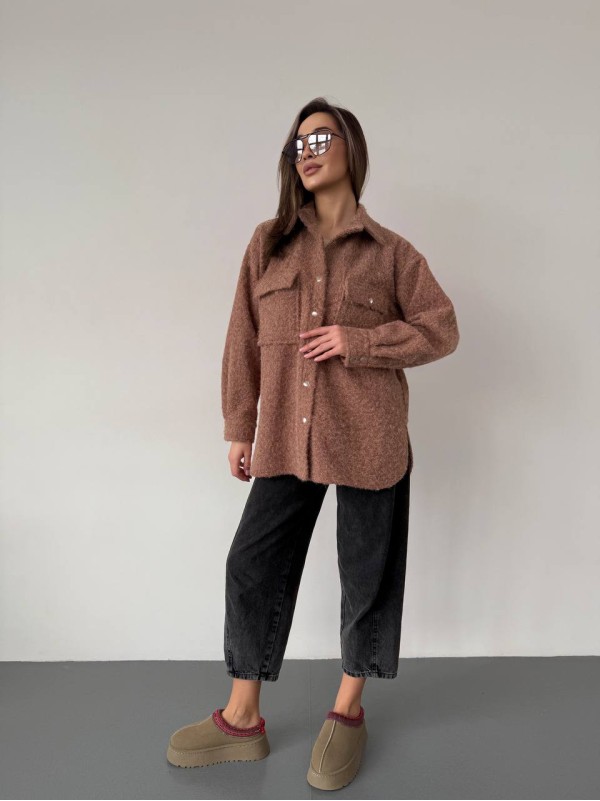 Жіноча сорочка з букле кавового кольору 30903