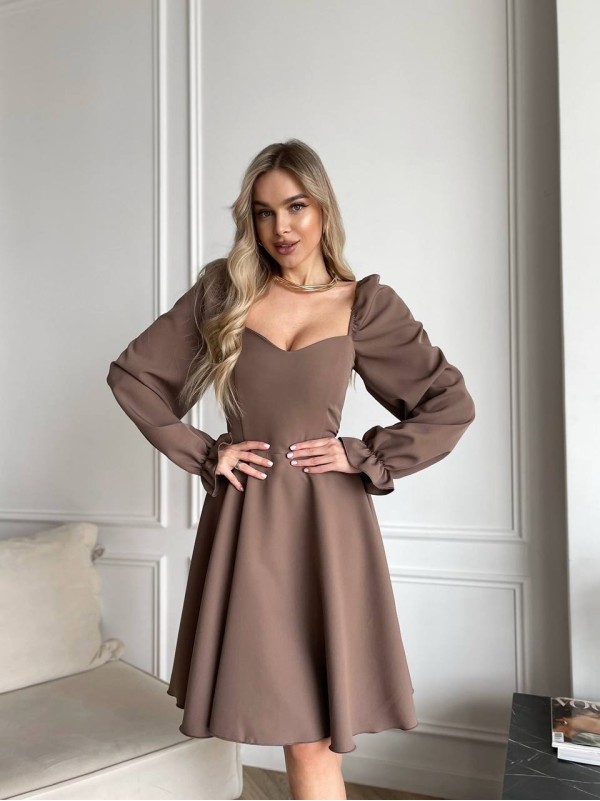 Класична сукня мiнi кавового кольору 30909